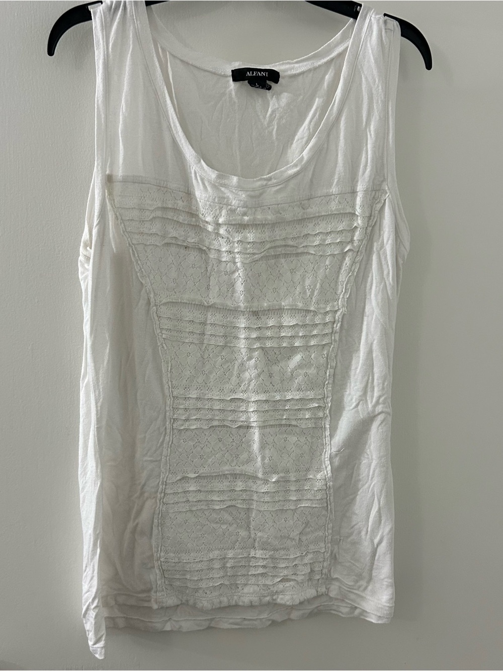 Alfani White Lace-Front Pintuck Tank Top